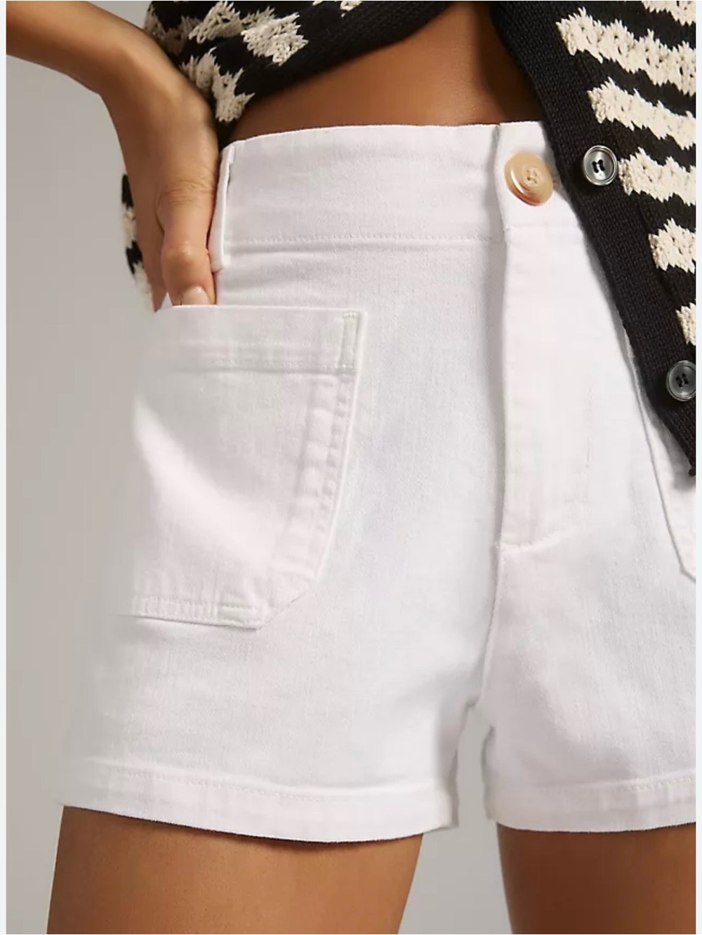 Maeve Anthropologie The Colette White Linen Blend High-Waist Pocket Shorts